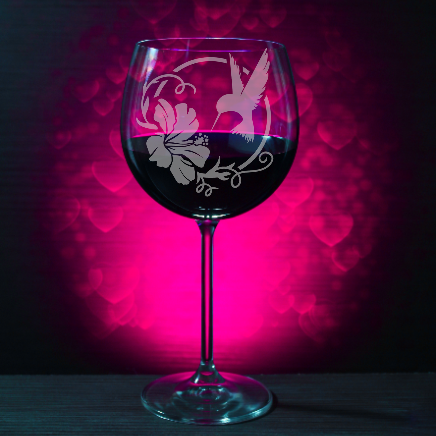 Limited Edition Hand-Etched Red Wine Glass with Hummingbird and Hibiscus Design | 18.5oz - Expressive DeZien