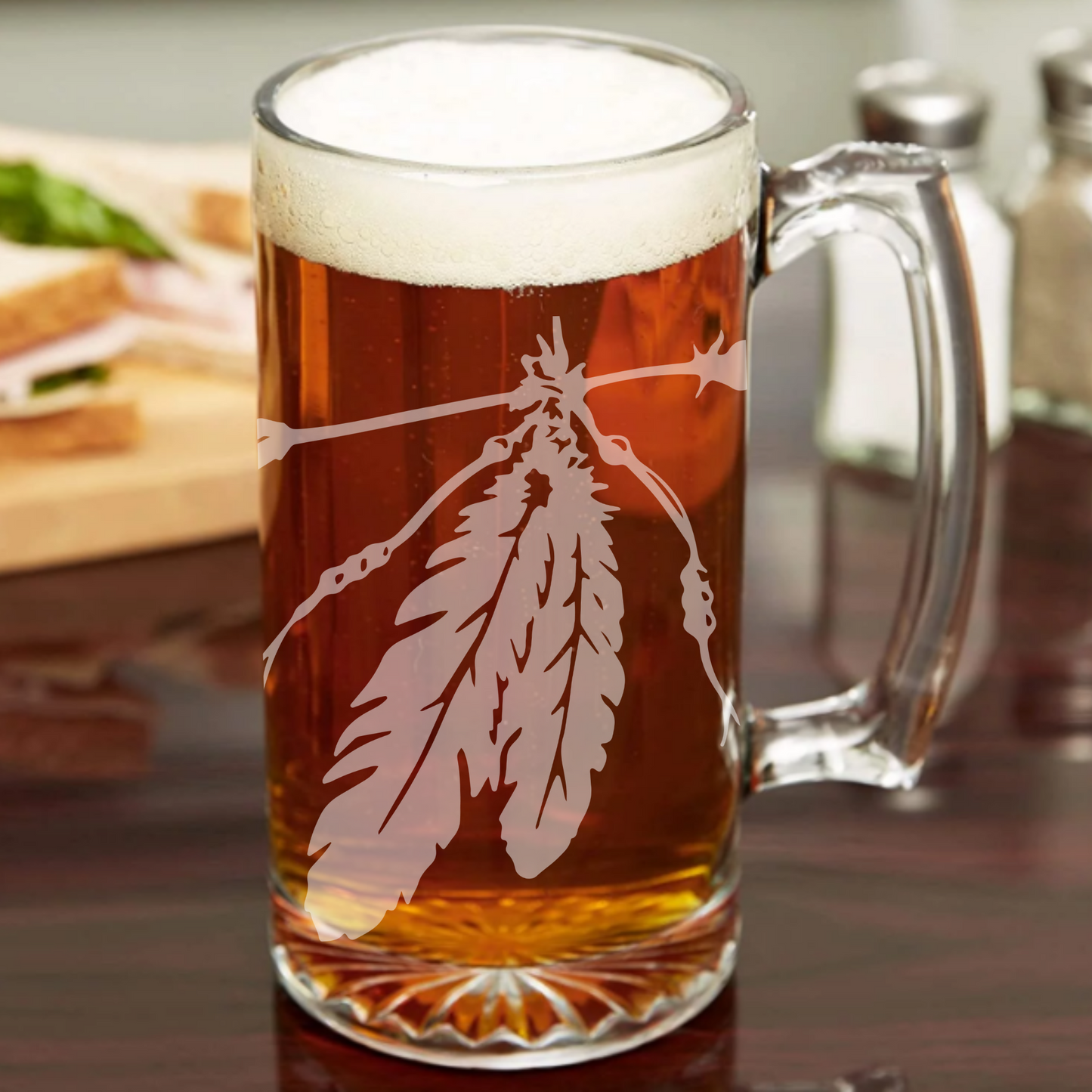 Two Feathers Sandblast Etched - 26.5oz Tavern Beer Mug - Expressive DeZien