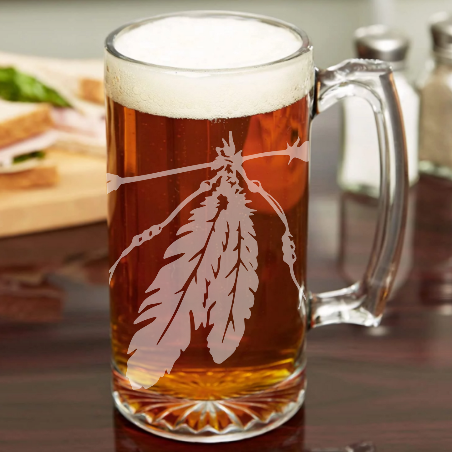 Two Feathers Sandblast Etched - 26.5oz Tavern Beer Mug - Expressive DeZien 