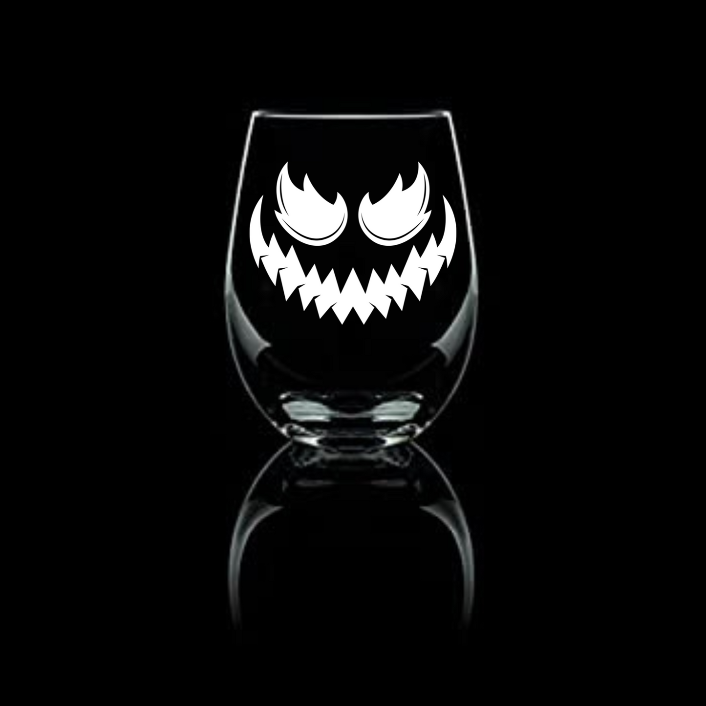 Halloween's Eerie Charm: 20.5oz Jack O Lantern Etched Stemless Wine Glass - Expressive DeZien 