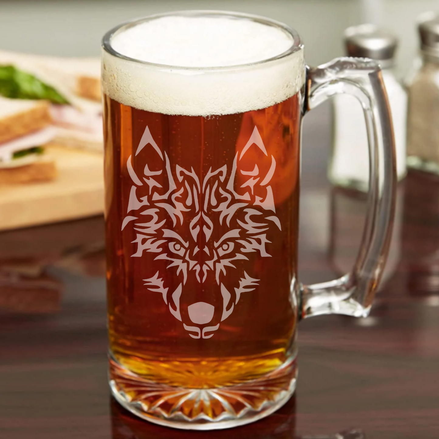 Wolf Sandblast Etched - 26.5oz Tavern Beer Mug - Expressive DeZien