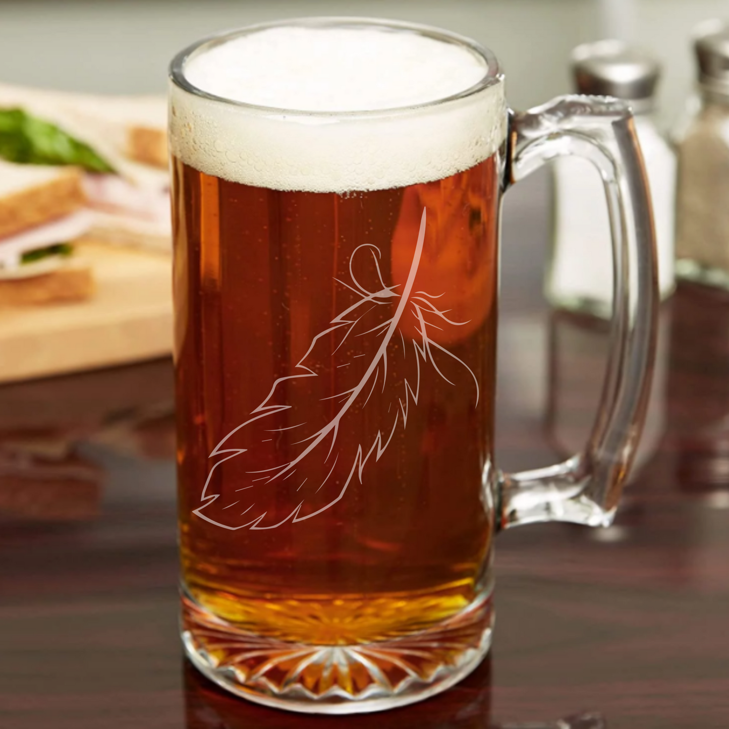 Falling Feather Sandblast Etched - 26.5oz Tavern Beer Mug - Expressive DeZien