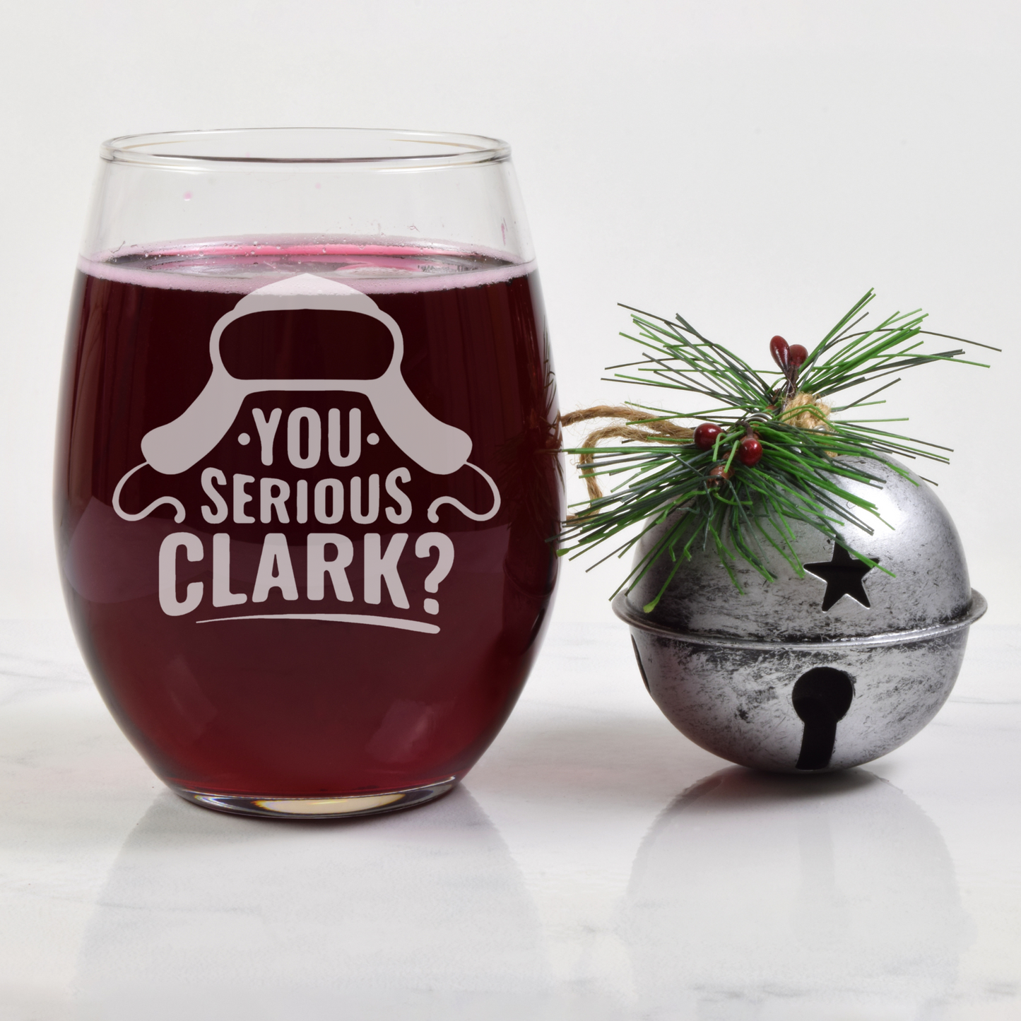 You Serious Clark Sandblast Etched Stemless Wine Glass 20.5oz | Christmas Wine Glasses - Expressive DeZien