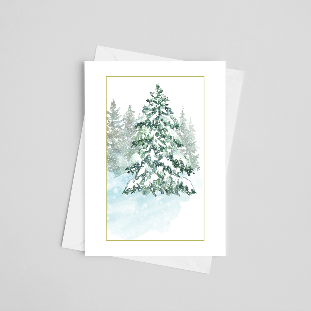 Serene Snowy Forest Christmas Greeting Cards 5" x 7"