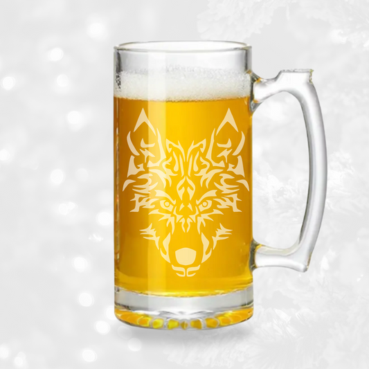 Wolf Sandblast Etched - 26.5oz Tavern Beer Mug - Expressive DeZien