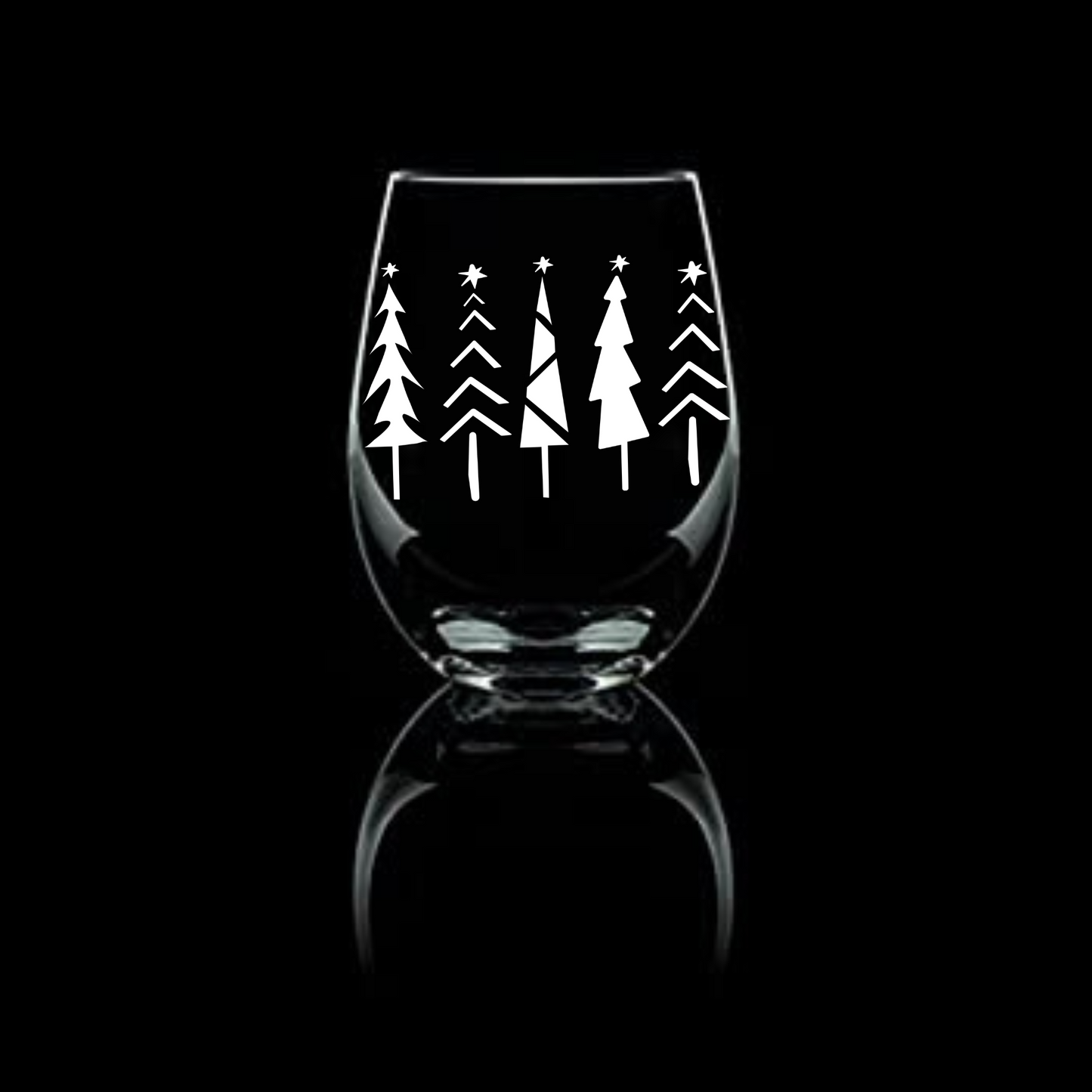 Etched Christmas Tree Forest Stemless Wine Glass - 20.5 oz - Expressive DeZien