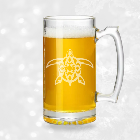Tribal Turtle Sandblast Etched - 26.5oz Tavern Beer Mug - Expressive DeZien 