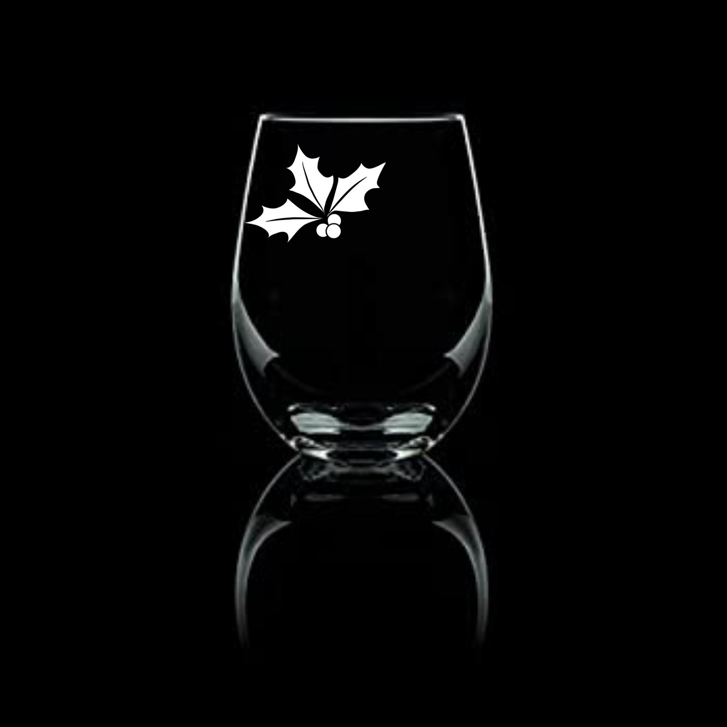 Christmas Holly Etched Stemless Wine Glass 20.5oz | Christmas Wine Glasses - Expressive DeZien