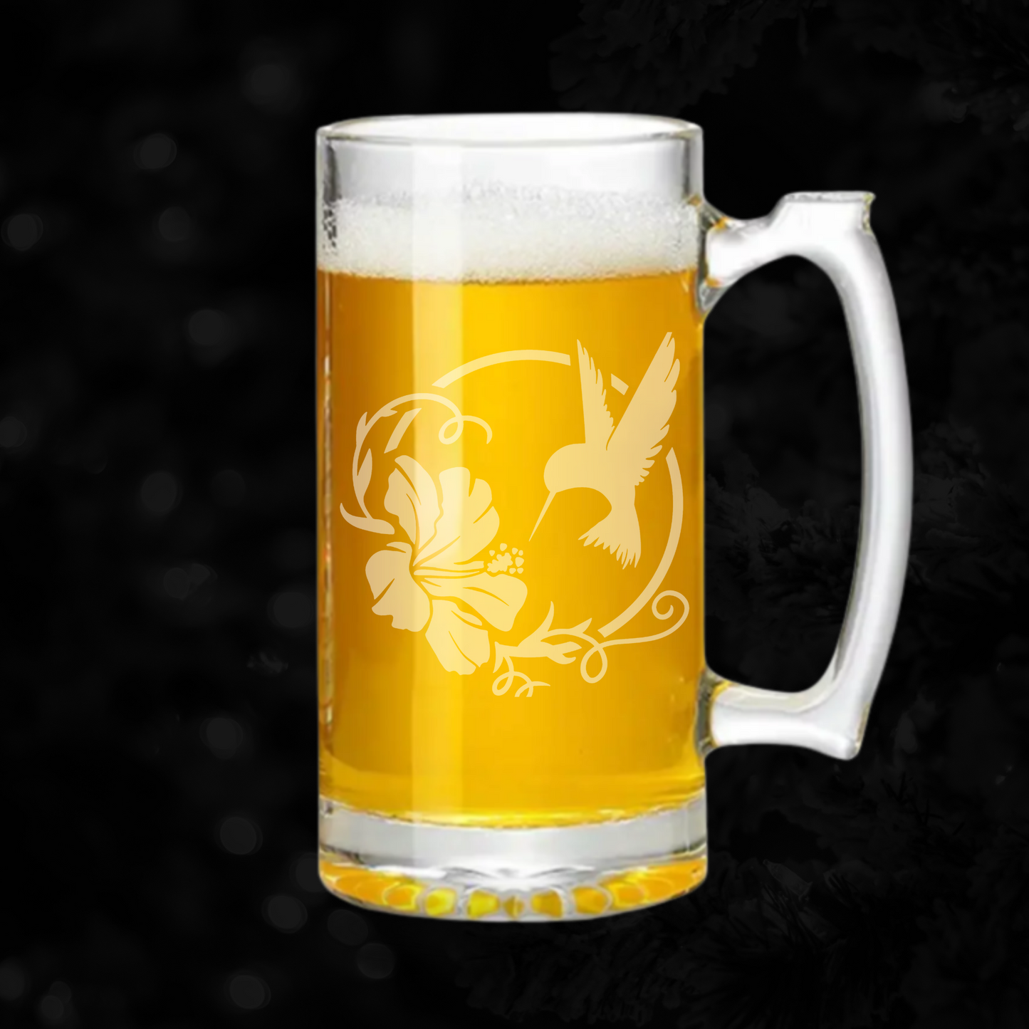Hummingbird & Hibiscus Sandblast Etched - 26.5oz Tavern Beer Mug - Expressive DeZien
