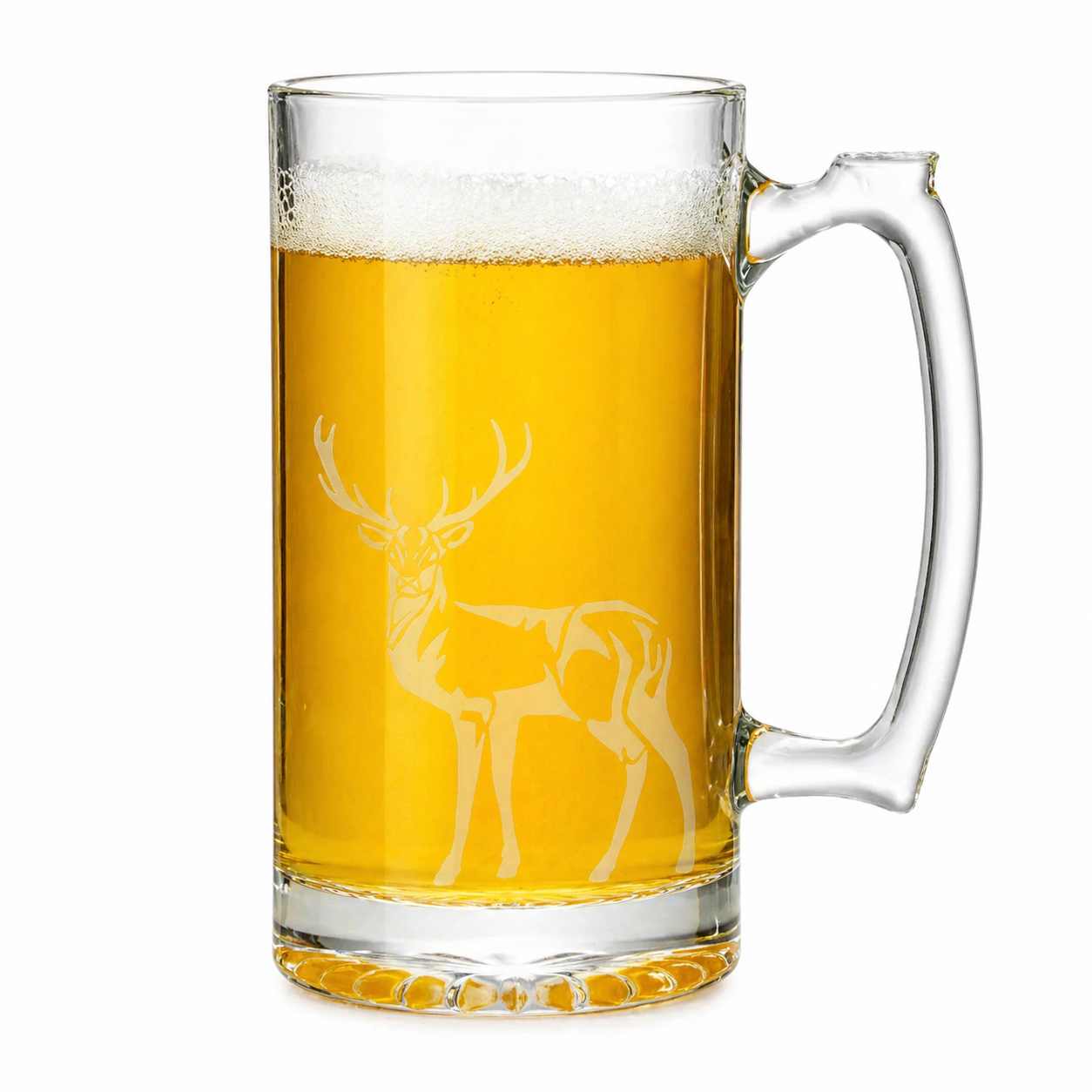 Etched Beer Mug 26.5oz | Lone Buck | Deep Carved Sandblasted Glass | Expressive DeZien