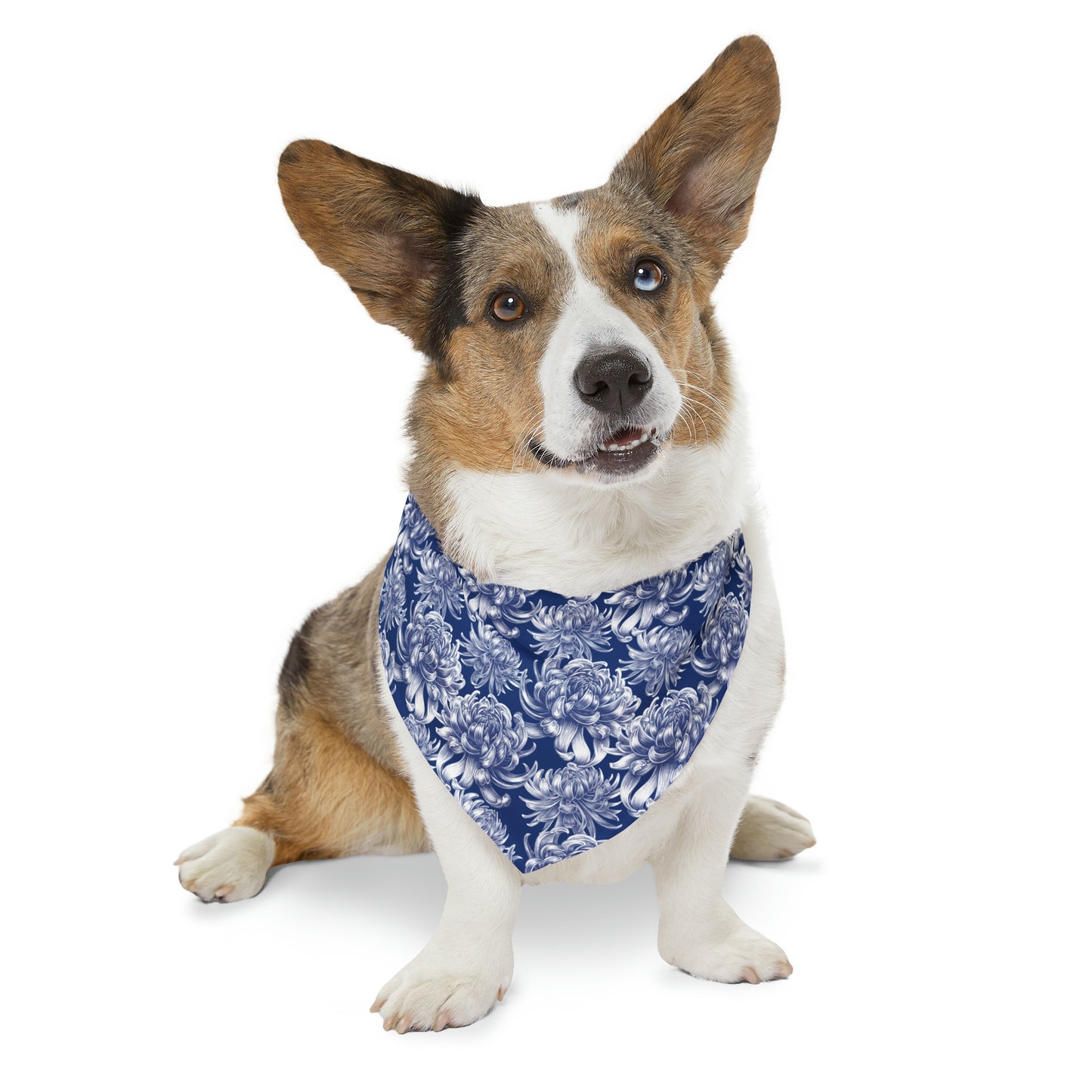 Pet Bandana Collar Blue Damask Flower - Expressive DeZien