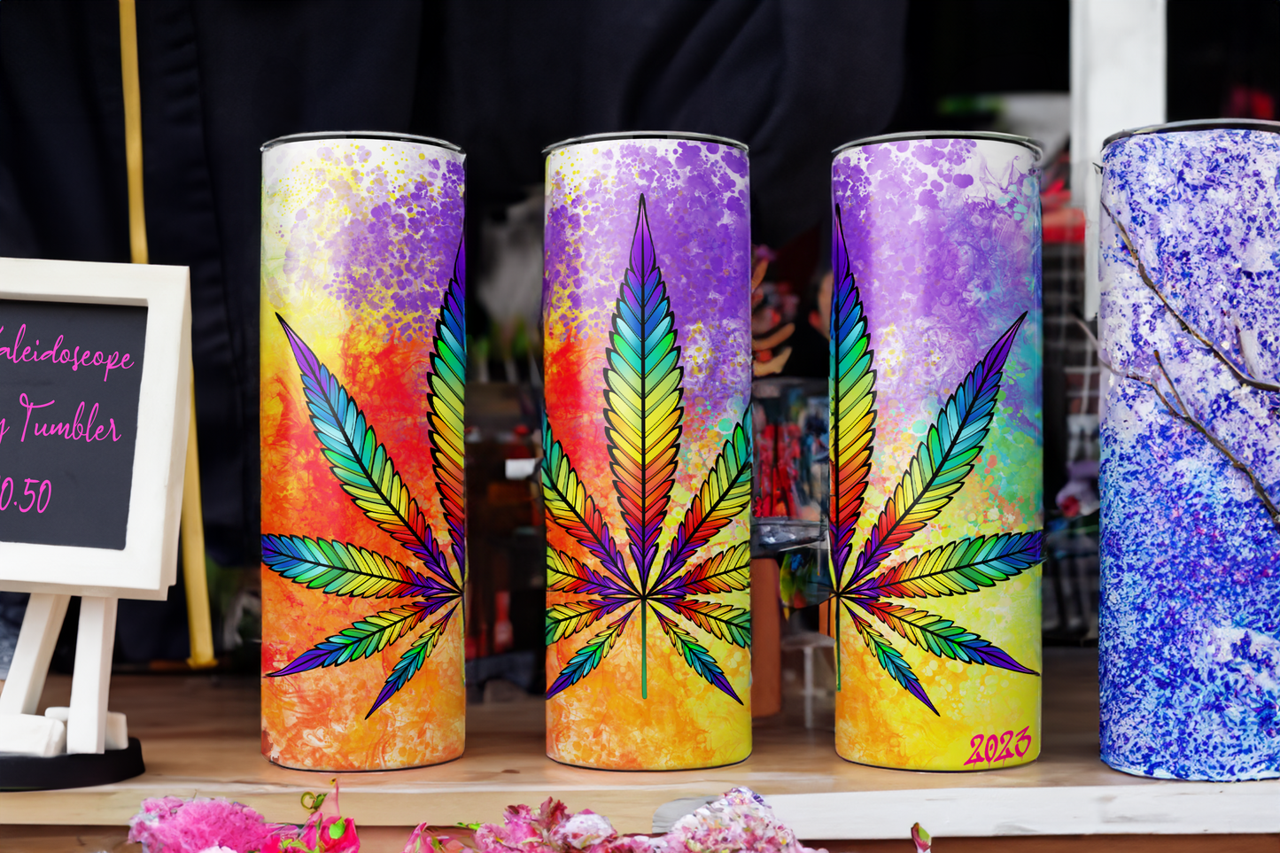20oz Stainless Steel Skinny Tumbler Rainbow High Cannabis Kaleidoscope - Expressive DeZien