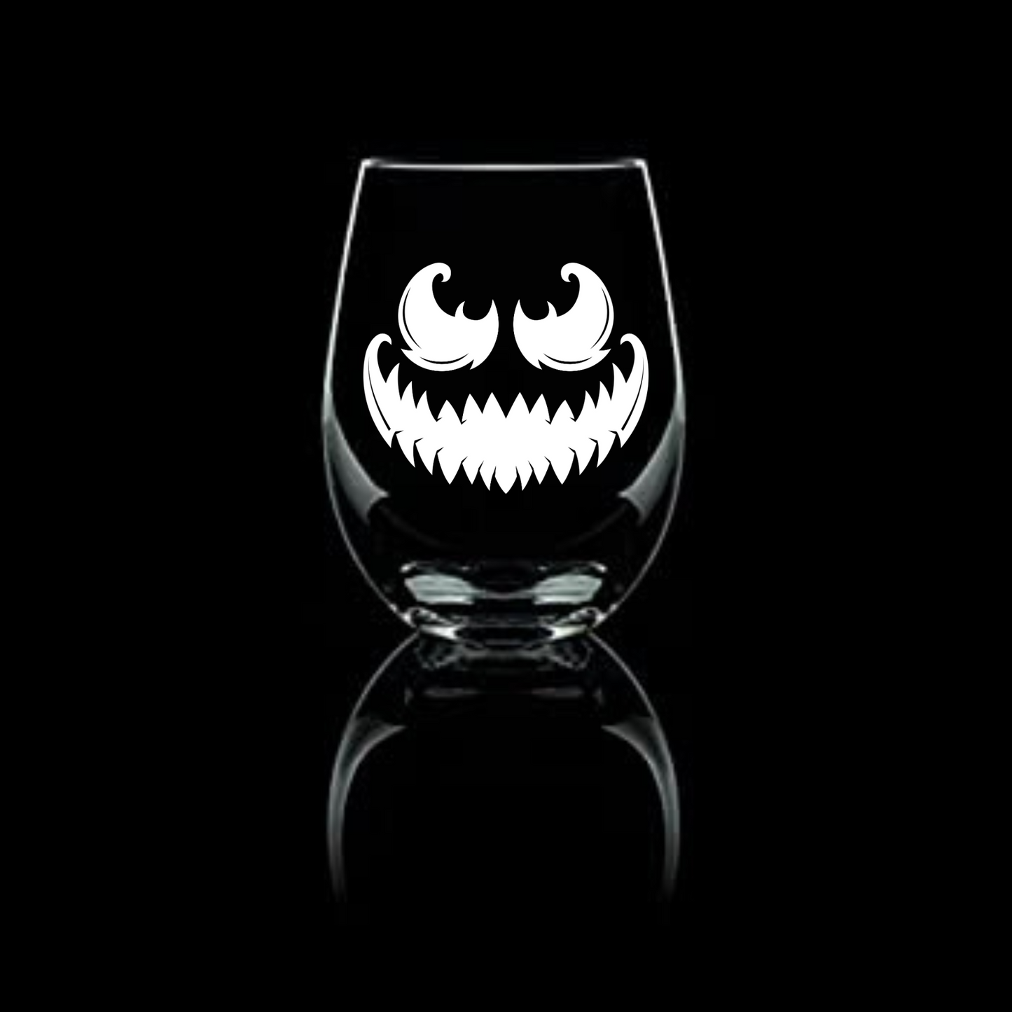 Halloween Creepy Jack O Lantern Etched Stemless Wine Glass 20.5oz - Expressive DeZien