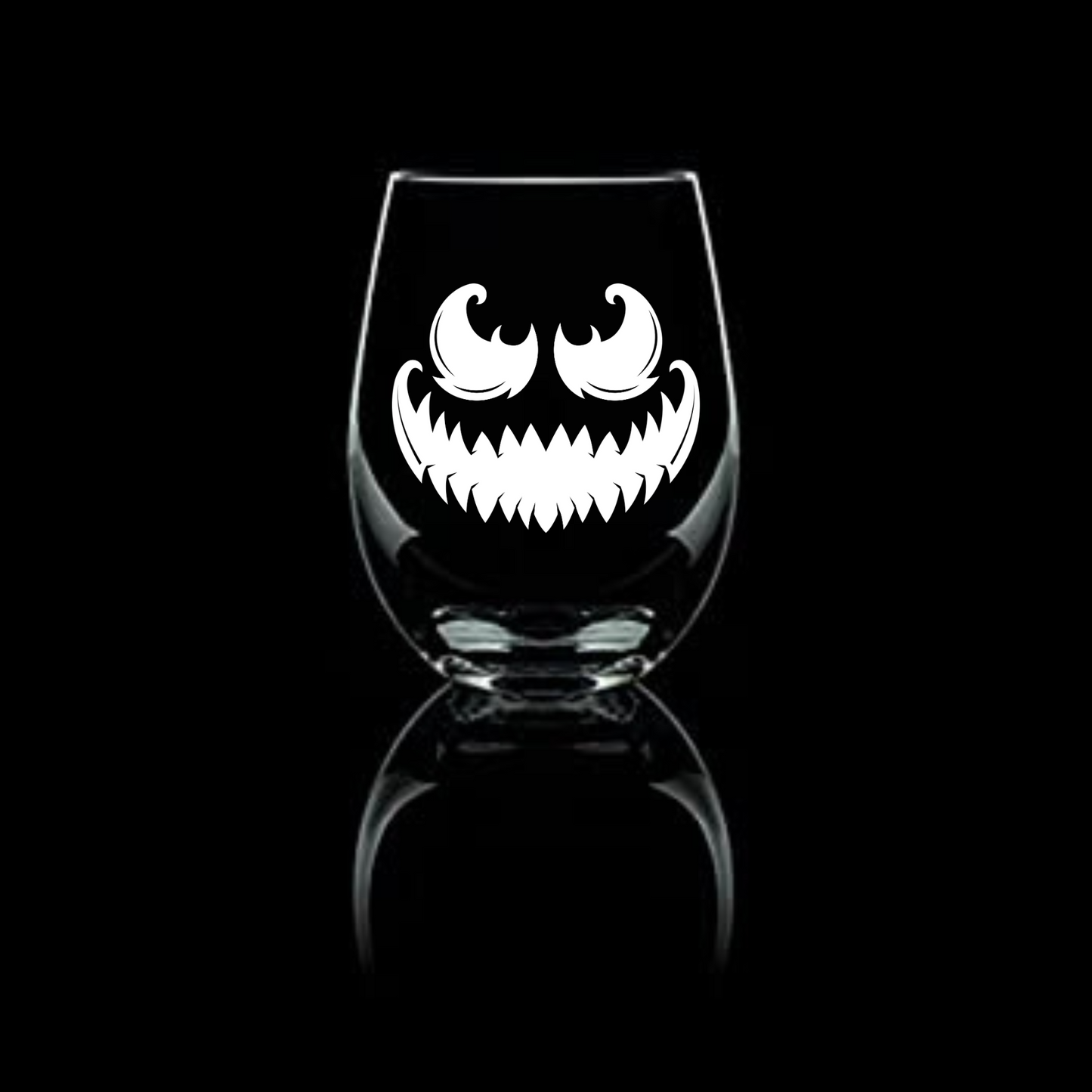 Halloween Creepy Jack O Lantern Etched Stemless Wine Glass 20.5oz - Expressive DeZien 