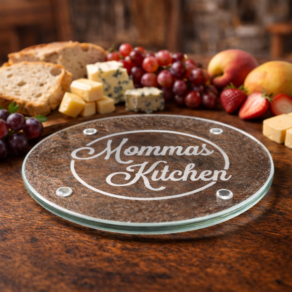 Etched Glass Trivet | Momma's Kitchen | Deep Carved Sandblasted Glass | Expressive DeZien