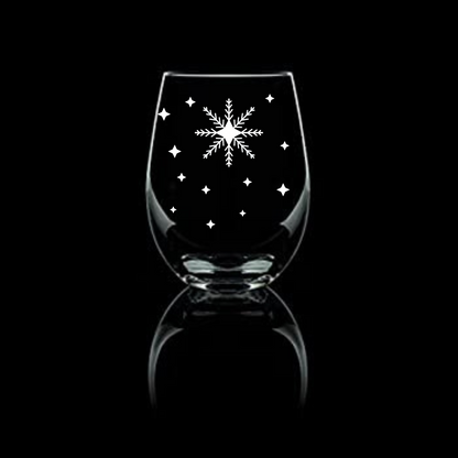 Arctic Lace Whisper Etched Stemless Wine Glass 20.5oz | Snowflake Wine Glasses - Expressive DeZien 
