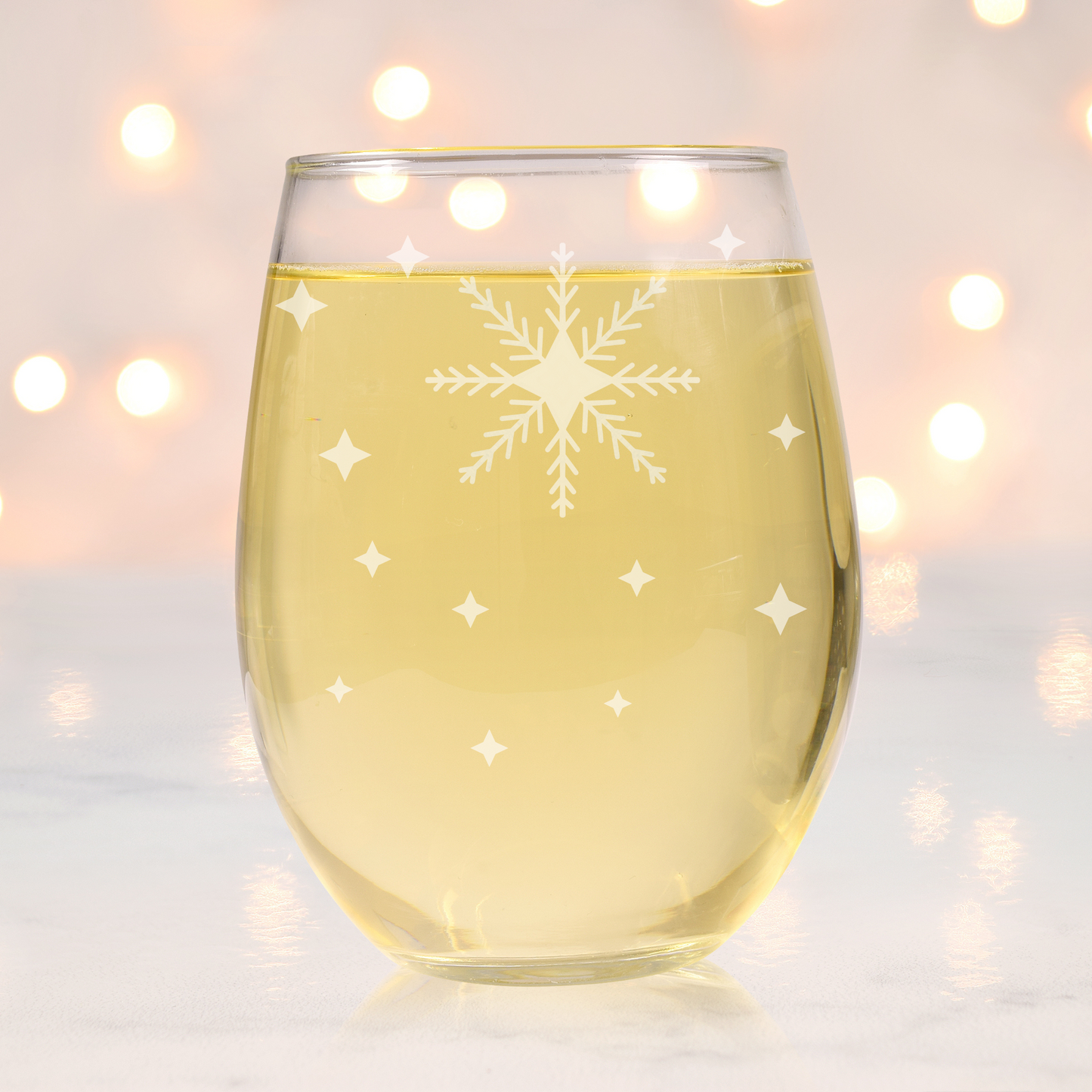 Arctic Lace Whisper Etched Stemless Wine Glass 20.5oz | Snowflake Wine Glasses - Expressive DeZien