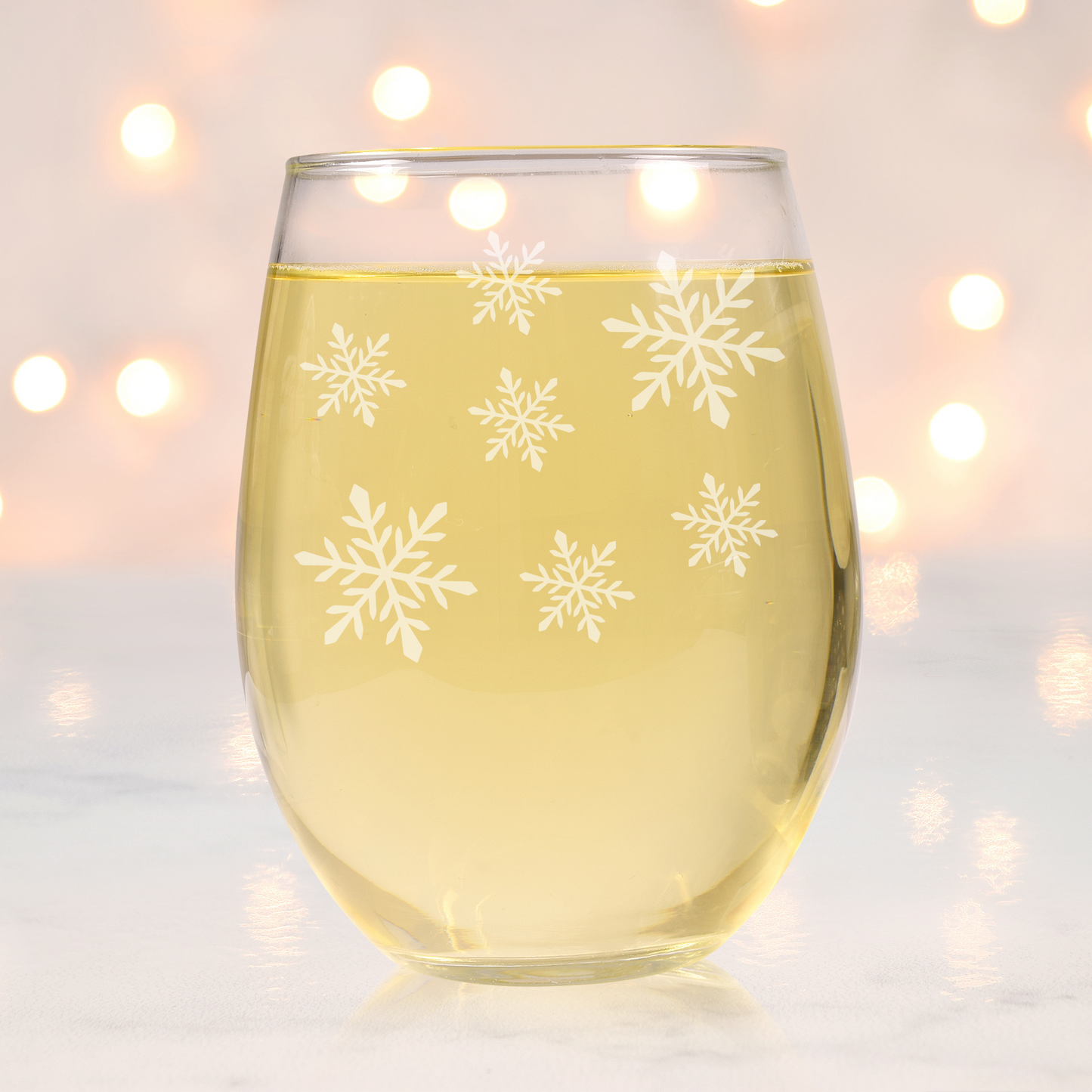 Blizzard Delight Etched Stemless Wine Glass 20.5oz | Snowflake Wine Glasses - Expressive DeZien