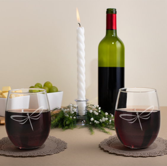 Etched Dragonfly Stemless Wine Glass 20.5oz