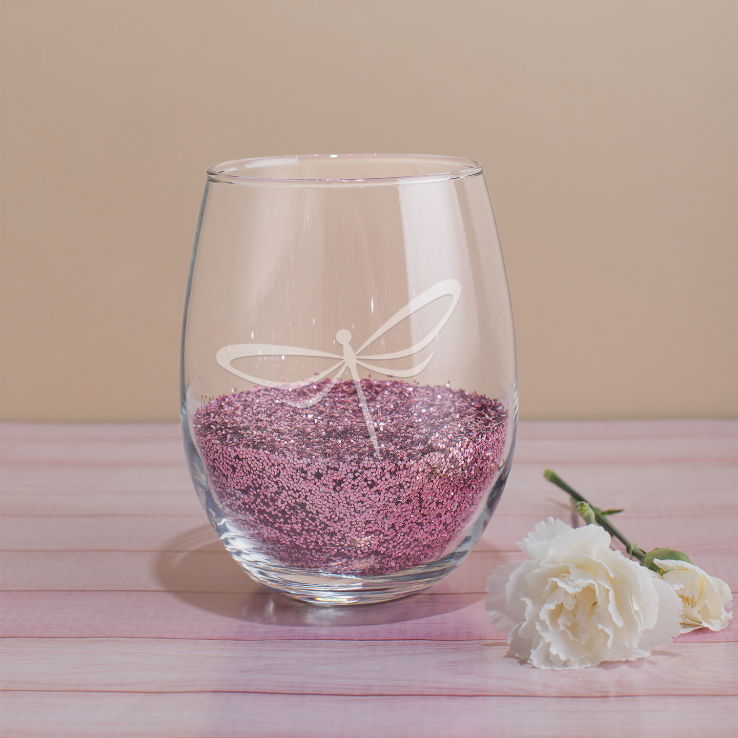 Etched Dragonfly Stemless Wine Glass 20.5oz