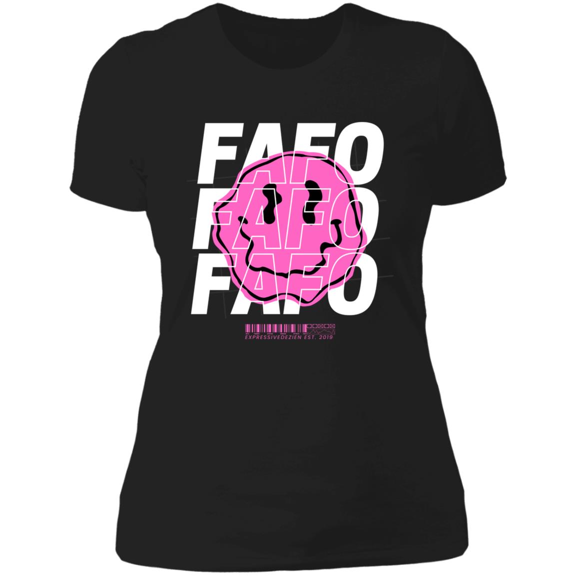 Pink White FAFO Smiley Face Positive T-Shirt - Ladies' Boyfriend Fit - Expressive DeZien