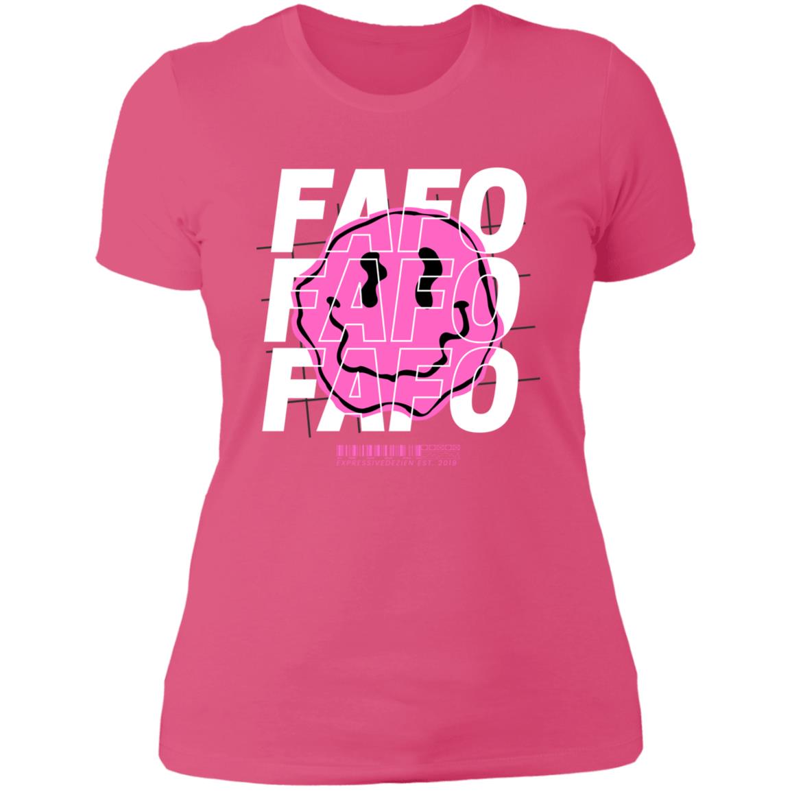 Pink White FAFO Smiley Face Positive T-Shirt - Ladies' Boyfriend Fit - Expressive DeZien
