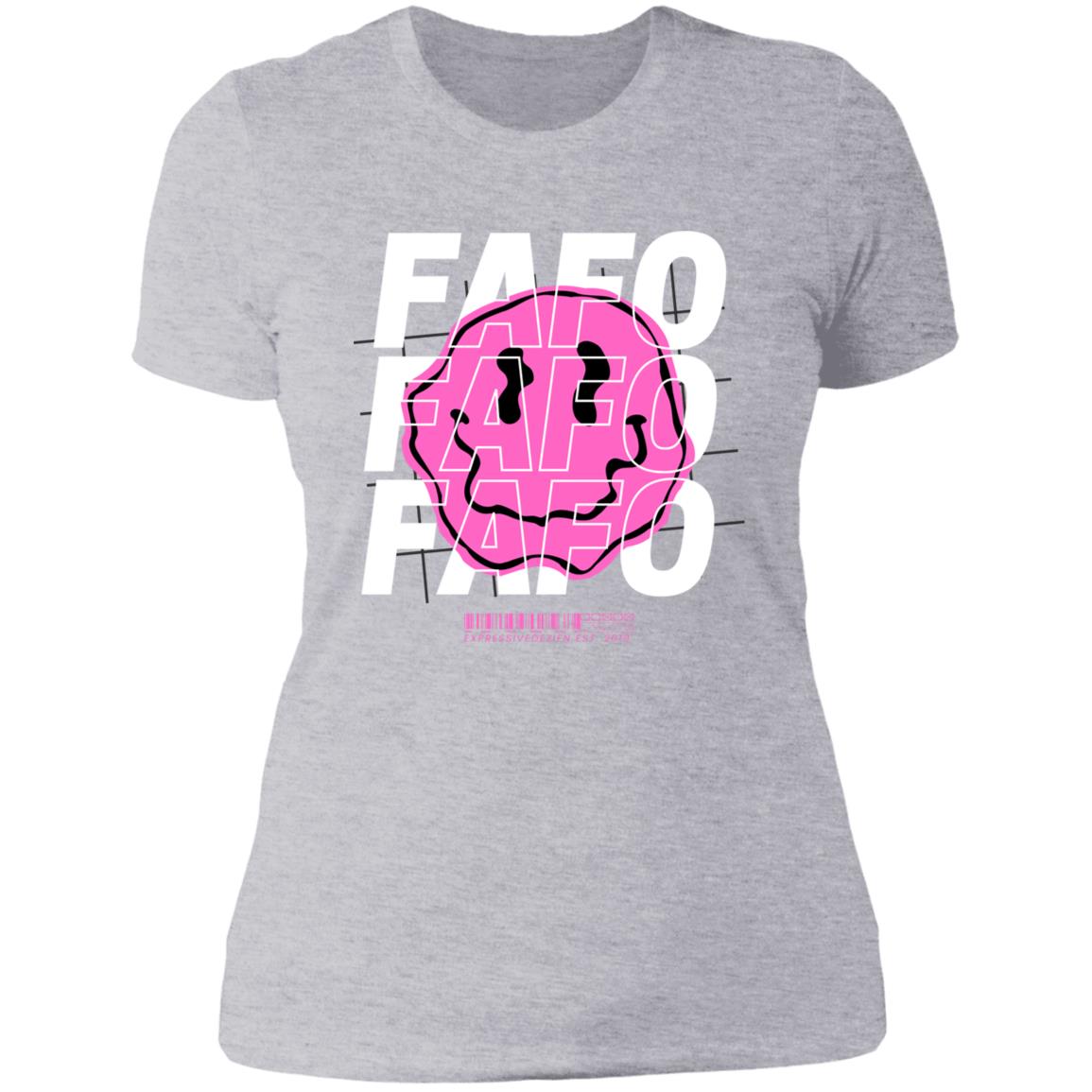 Pink White FAFO Smiley Face Positive T-Shirt - Ladies' Boyfriend Fit - Expressive DeZien