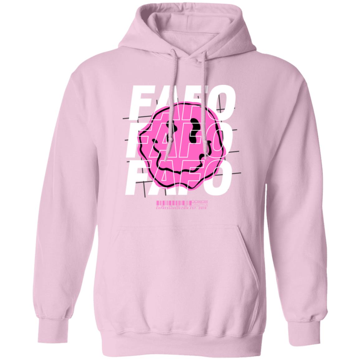 Pink White FAFO Smiley Face Positive Pullover Hoodie - Light Pink - Expressive DeZien
