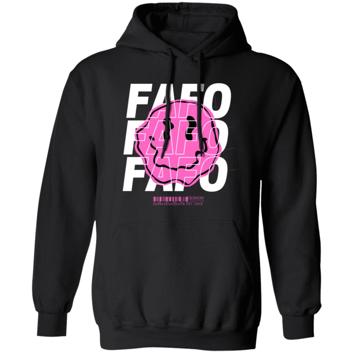 Pink White FAFO Smiley Face Positive Pullover Hoodie - Black - Expressive DeZien
