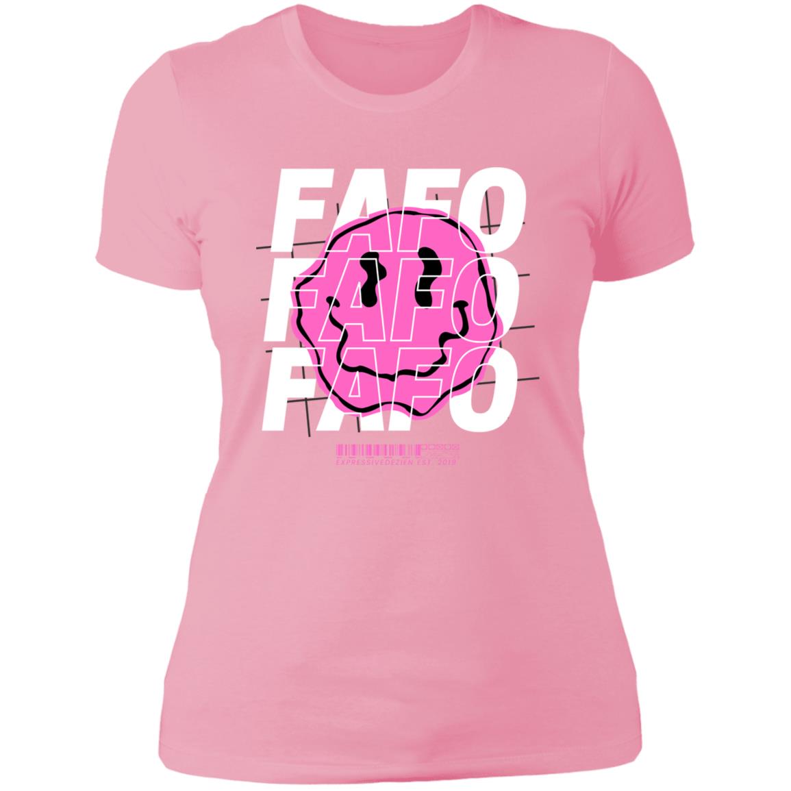 Pink White FAFO Smiley Face Positive T-Shirt - Ladies' Boyfriend Fit - Expressive DeZien