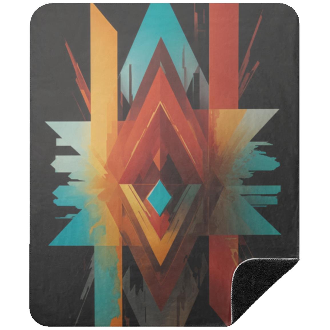 Premium Black Sherpa Blanket - 50x60 - Turquoise & Sunset Horizon Design