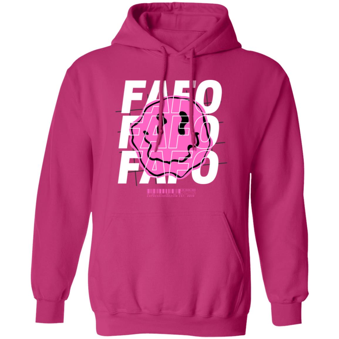 Pink White FAFO Smiley Face Positive Pullover Hoodie - Heliconia - Expressive DeZien
