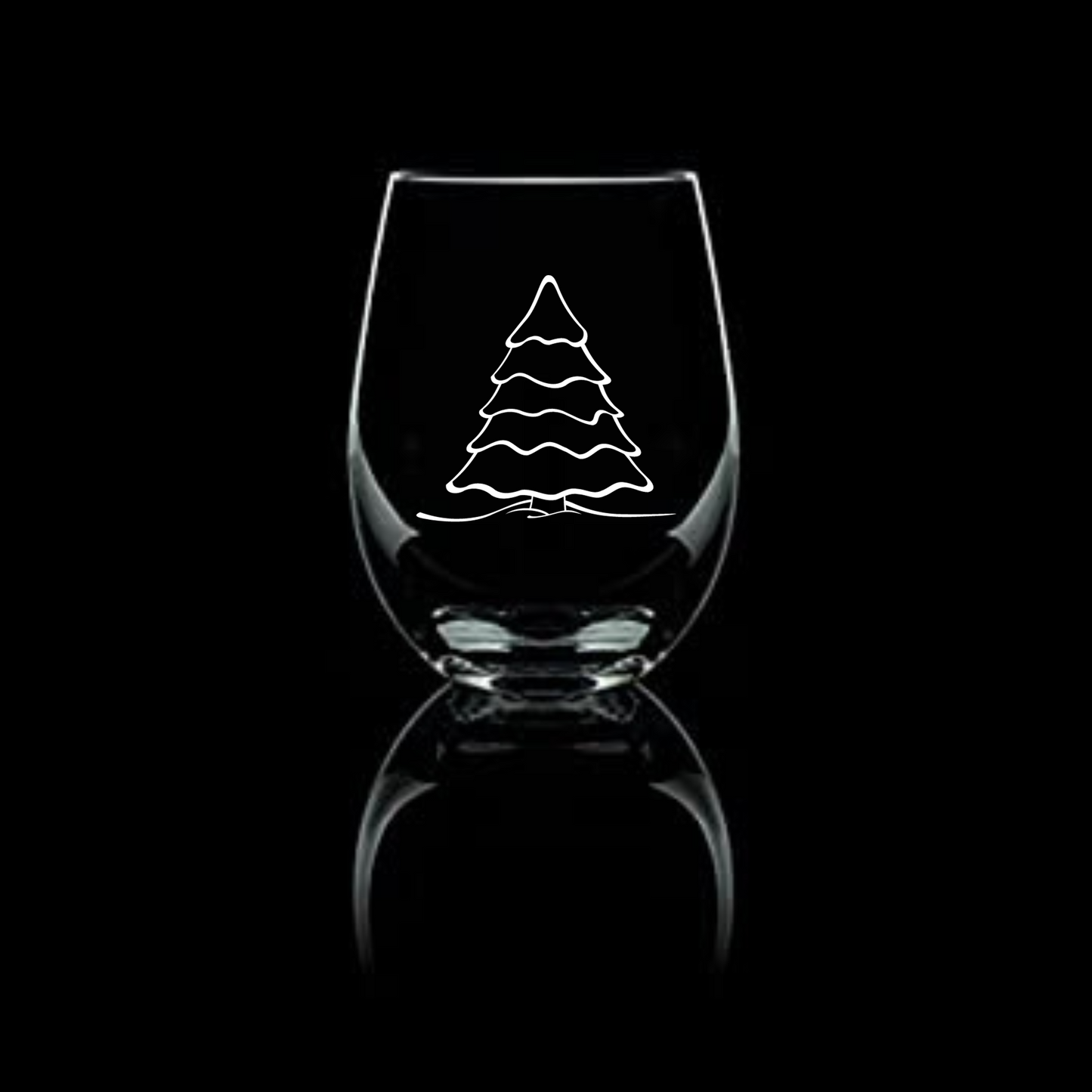 Elegant Christmas Tree Etched Stemless Wine Glass - 20.5 oz | Christmas Wine Glasses - Expressive DeZien