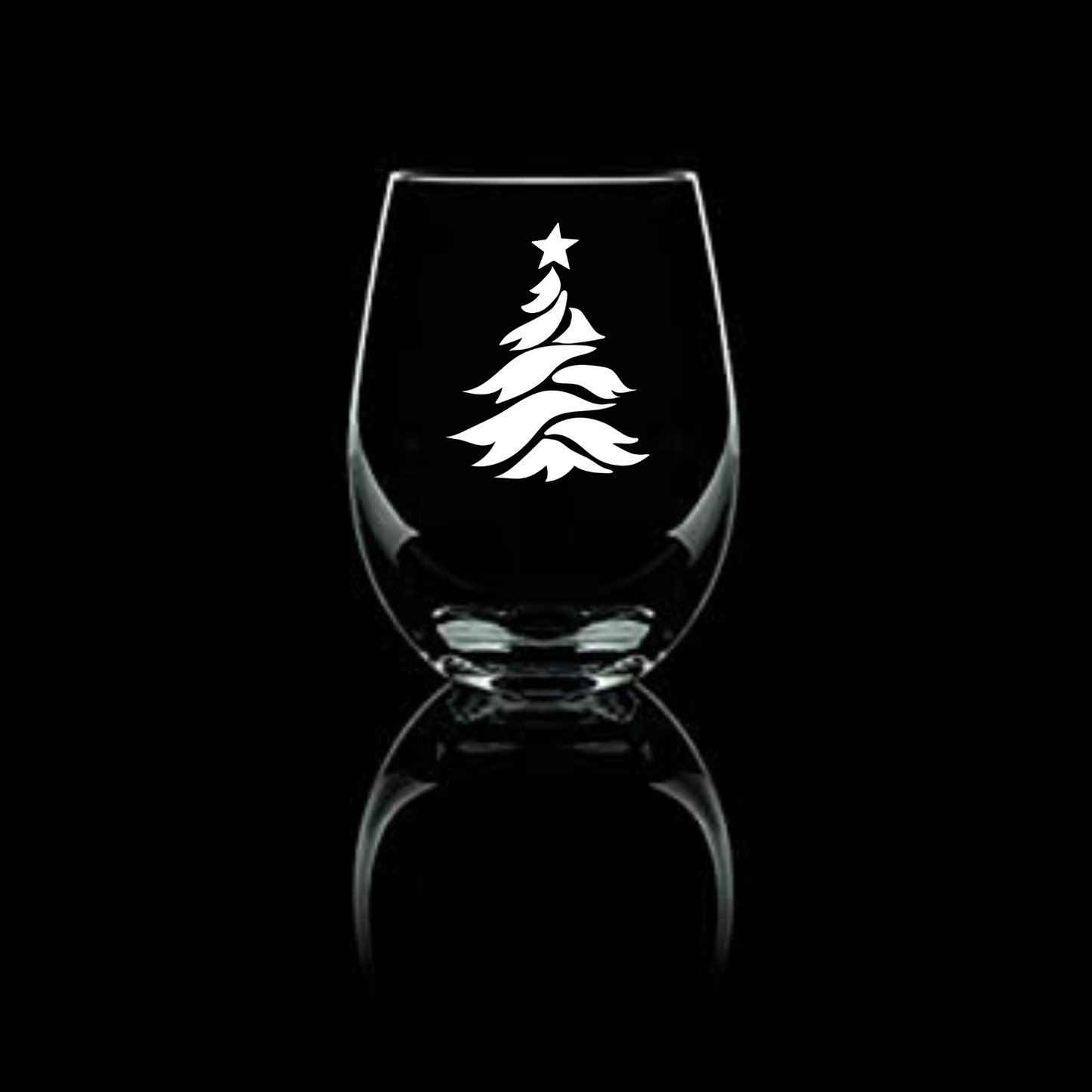 Elegant Snowfall Christmas Tree Etched Stemless Wine Glass - 20.5 oz | Christmas Wine Glasses - Expressive DeZien