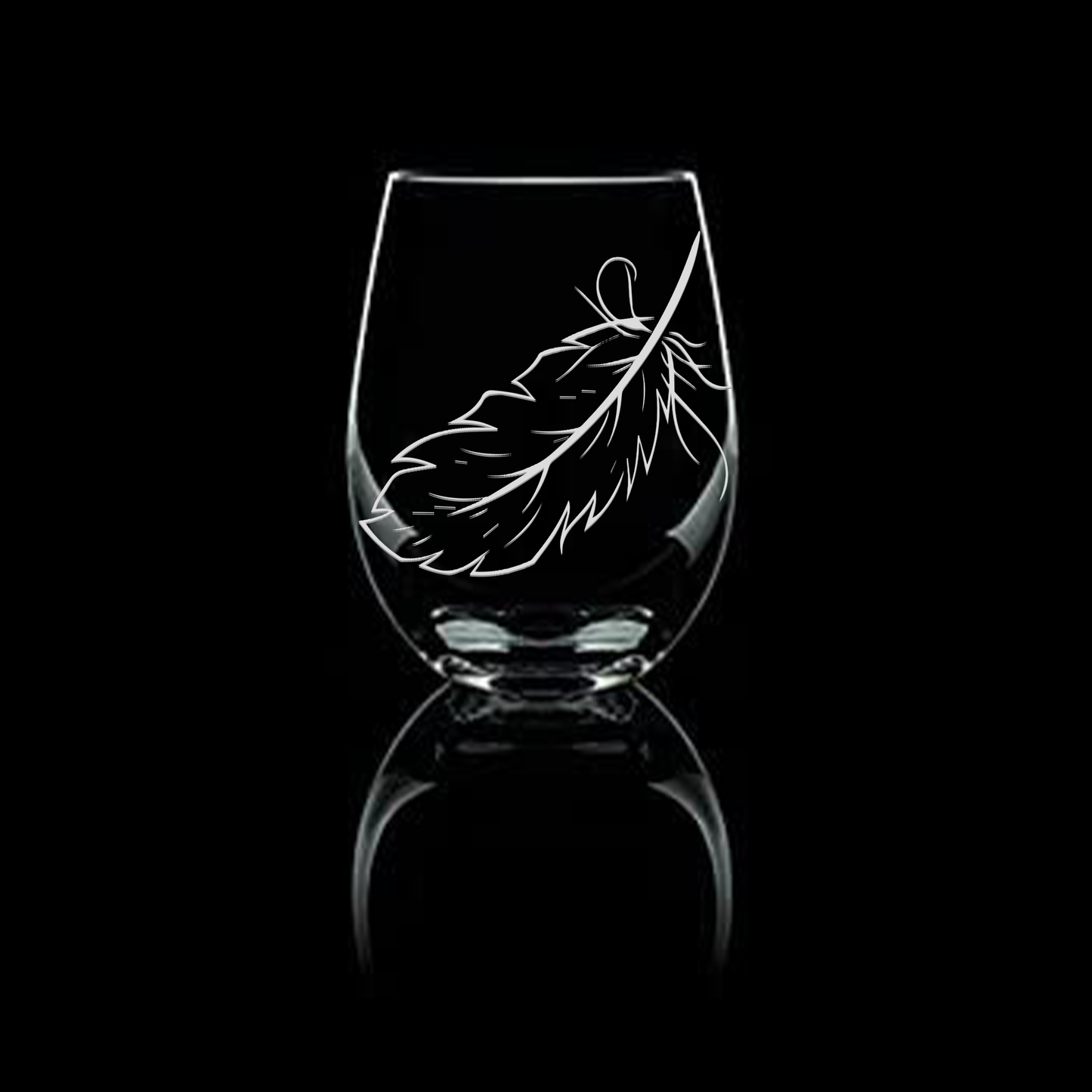 Etched Feather Stemless Wine Glass - 20.5oz - Expressive DeZien