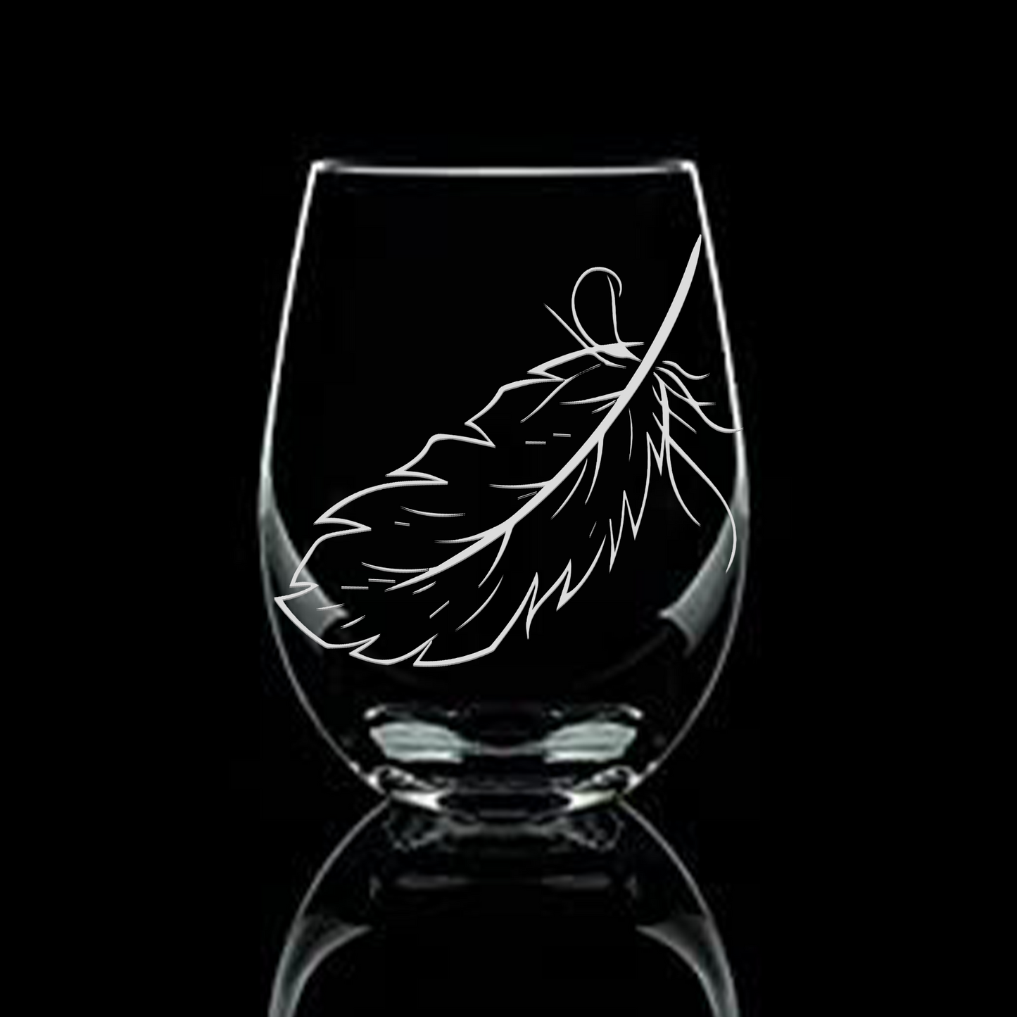 Etched Feather Stemless Wine Glass - 20.5oz - Expressive DeZien