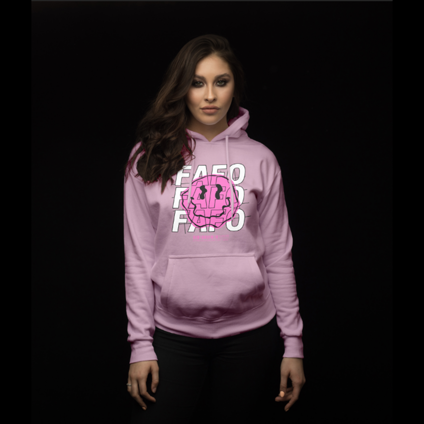 Pink White FAFO Smiley Face Positive Pullover Hoodie - Light Pink - Expressive DeZien