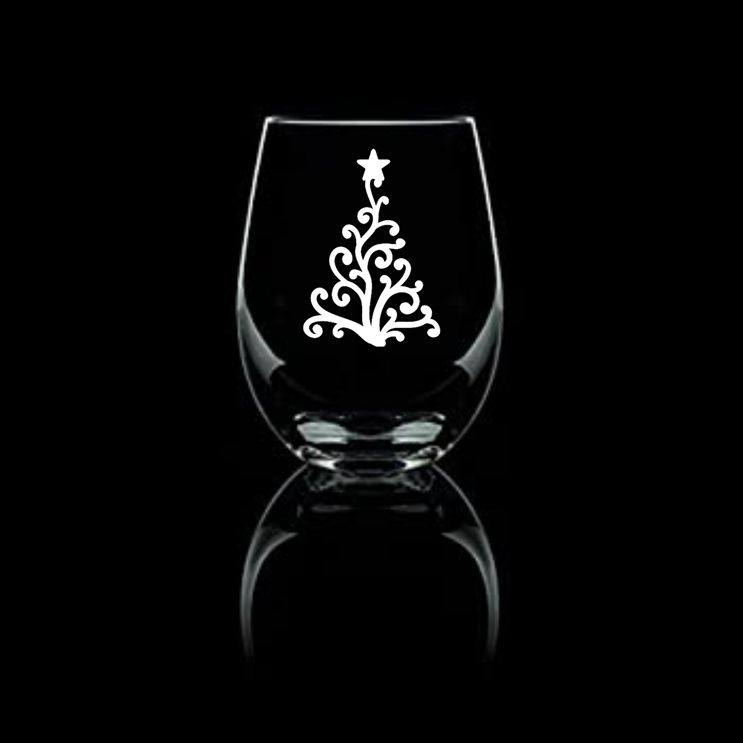 Frosted Christmas Tree Etched Stemless Wine Glass - 20.5 oz | Christmas Wine Glasses - Expressive DeZien