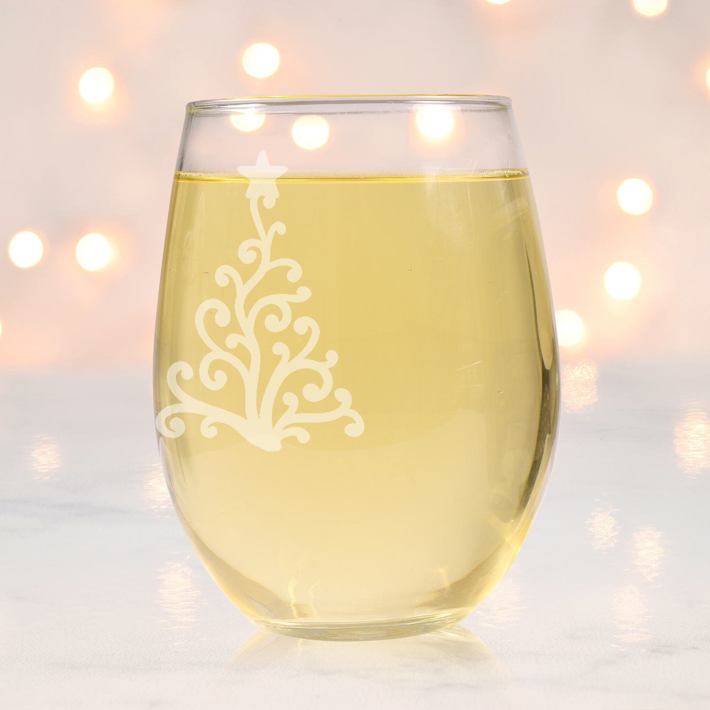Frosted Christmas Tree Etched Stemless Wine Glass - 20.5 oz | Christmas Wine Glasses - Expressive DeZien