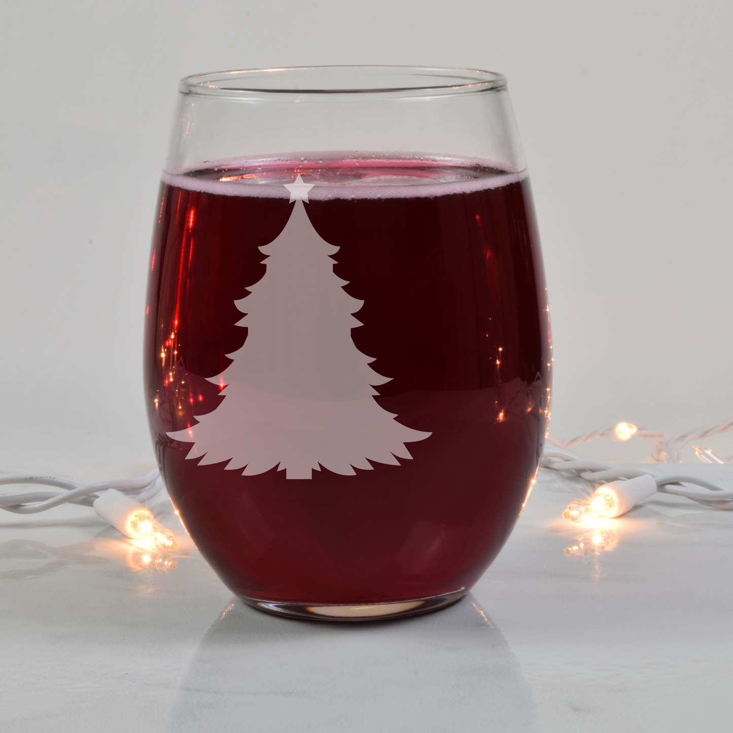 Frosty Flurries Christmas Tree Etched Stemless Wine Glass - 20.5 oz | Christmas Wine Glasses - Expressive DeZien