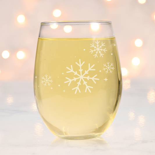 Frozen Symphony Etched Stemless Wine Glass 20.5oz | Snowflake Wine Glasses - Expressive DeZien