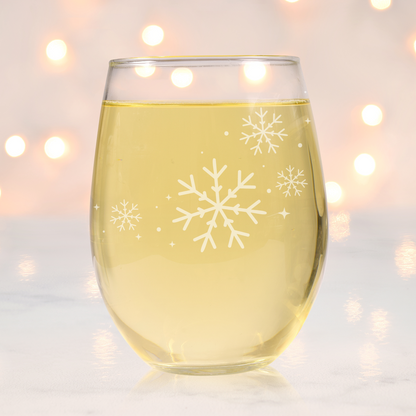 Frozen Symphony Etched Stemless Wine Glass 20.5oz | Snowflake Wine Glasses - Expressive DeZien 