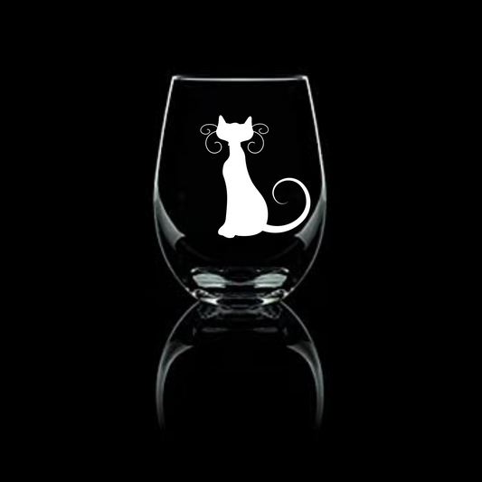Halloween Cat Etched Stemless Wine Glass 20.5oz | Halloween Wine Glass - Expressive DeZien 