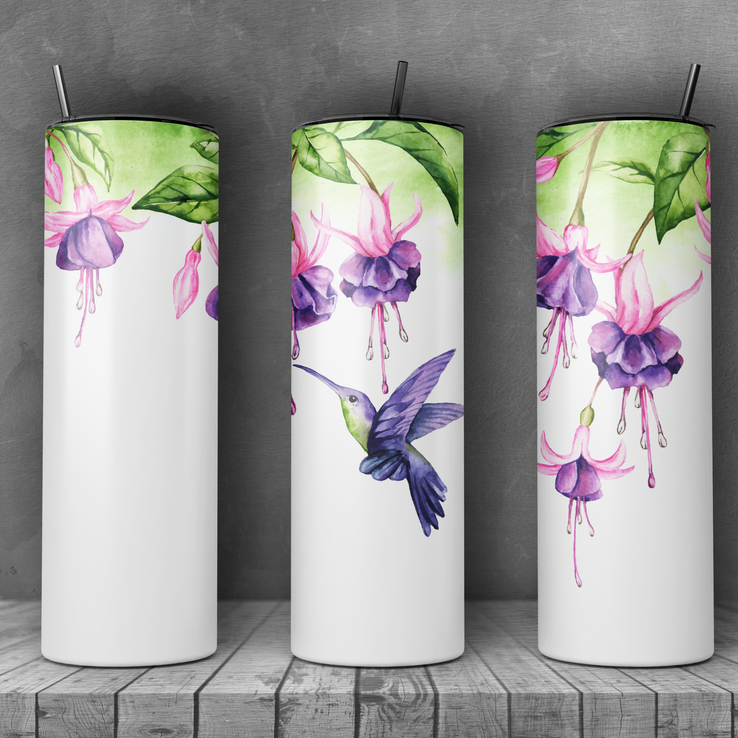 20oz Stainless Steel Skinny Tumbler Hummingbird and Fuchsia Flower - Expressive DeZien