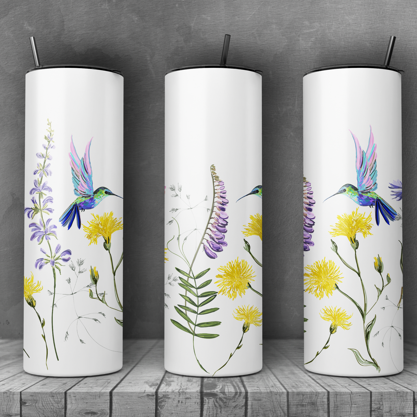 20oz Stainless Steel Skinny Tumbler Hummingbird and Wild Flowers - Expressive DeZien