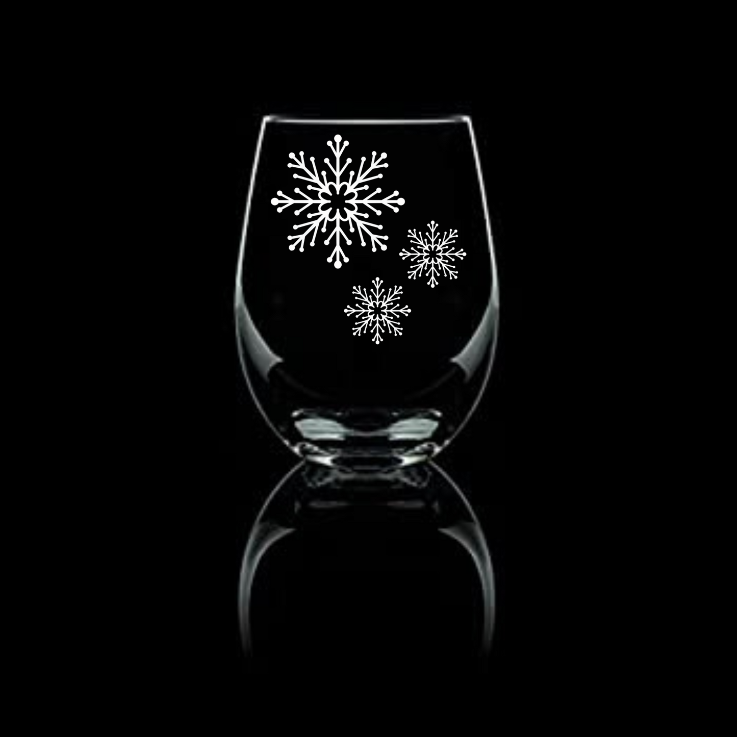 Ice Cascade Snowflakes Etched Stemless Wine Glass 20.5oz | Snowflake Wine Glasses - Expressive DeZien