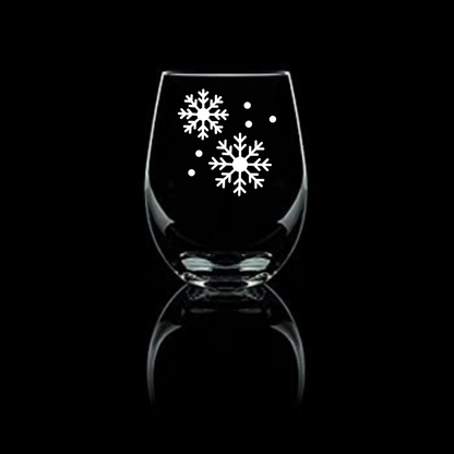 Icy Veil  Etched Stemless Wine Glass 20.5oz | Snowflake Wine Glasses - Expressive DeZien 