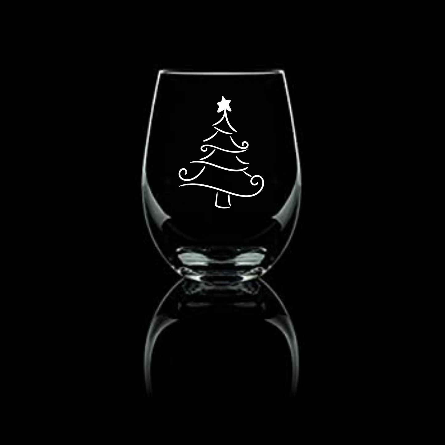 Jolly Christmas Tree Etched Stemless Wine Glass - 20.5 oz | Christmas Wine Glasses - Expressive DeZien