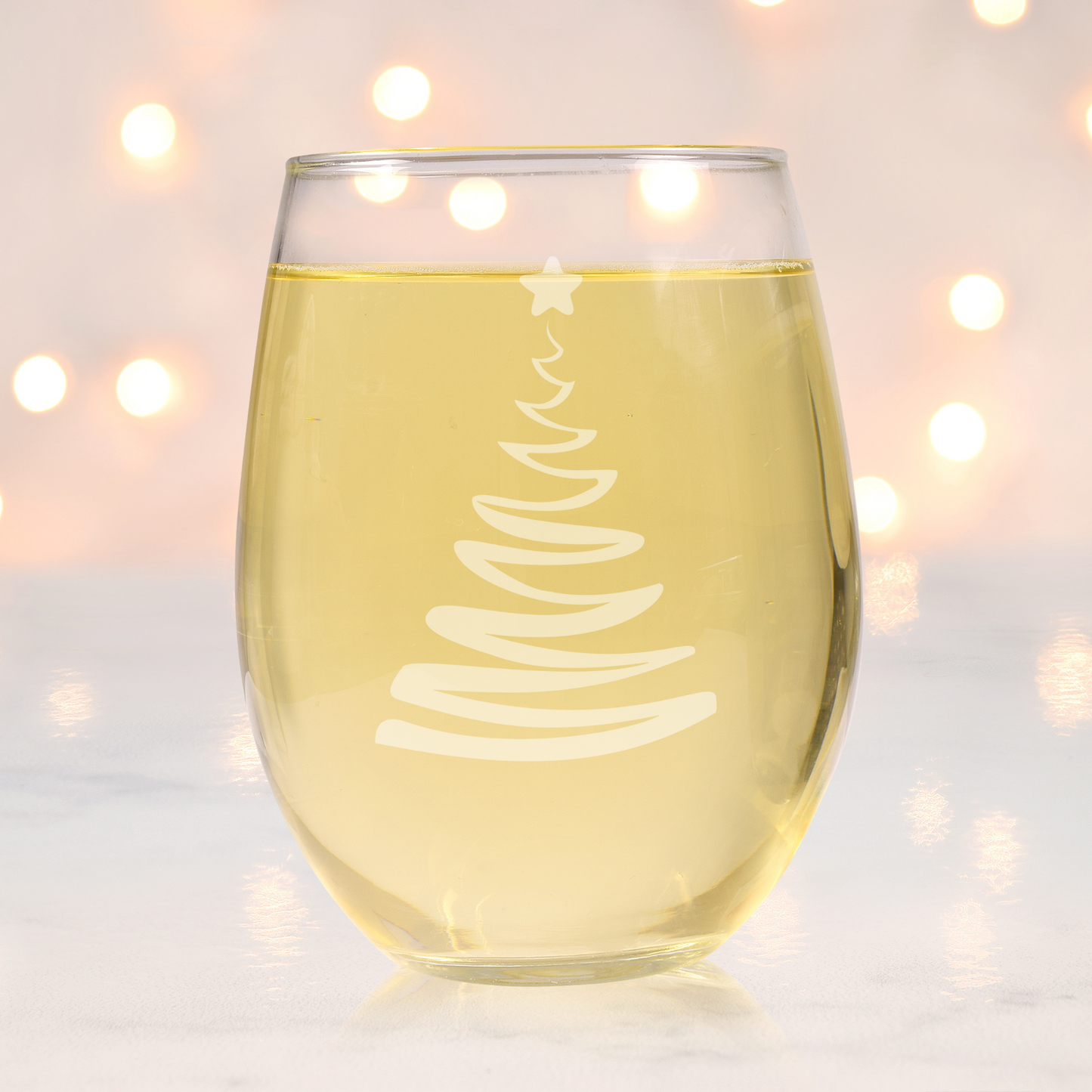 Peaceful Christmas Tree Etched Stemless Wine Glass - 20.5 oz | Christmas Wine Glasses - Expressive DeZien