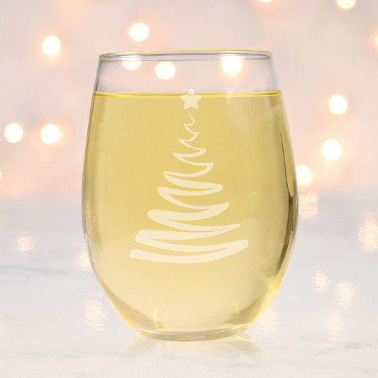 Peaceful Christmas Tree Etched Stemless Wine Glass - 20.5 oz  | Christmas Wine Glasses - Expressive DeZien